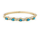 Created Blue Topaz Bangle with Diamonds in Sterling Silver with 14K Yellow Gold Plating